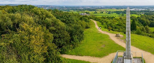 Aerial photo of Tangle Hill country park in Royton, Oldham. Manchester England.