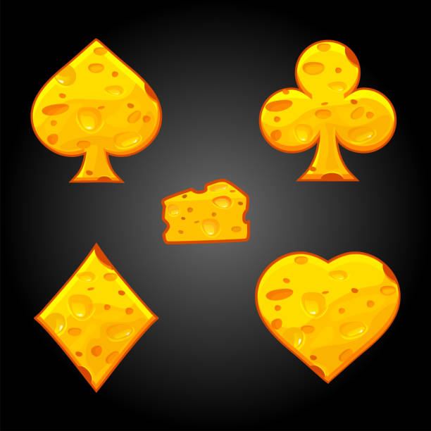 클럽, 스페이드, 다이아몬드, 하트 치즈 질감의 상징. 만화 아이콘 - cards heart suit heart shape poker stock illustrations