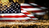 Usa Flag Waving Texture With Bokeh And Gold Particles Animation On Usa Flag Waving Texture With Bokeh And Gold Particles Animation On