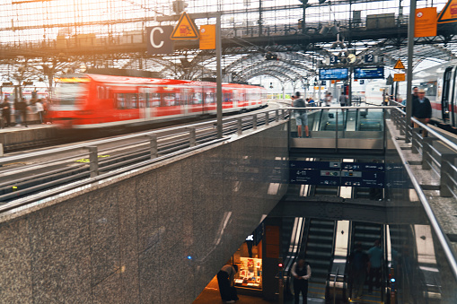 Dessau-Roßlau, Germany, January 19, 2016 - A regional train of Deutsche Bahn leaves the Central station of Dessau in the direction of Bitterfeld.