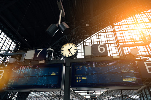 Rail Infrastructure Display Board and Clock at Cologne Railroad Station