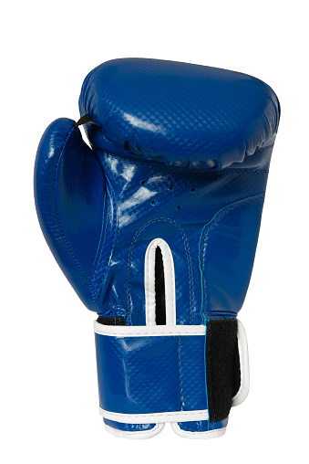 Blue leather boxing glove isolated on white background.