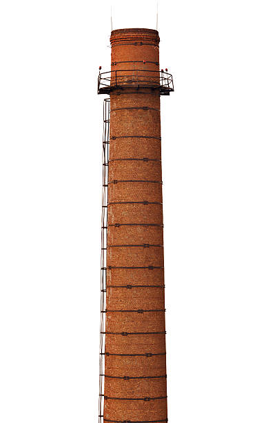 old brick smokestack auf weiß - schornstein konstruktion stock-fotos und bilder