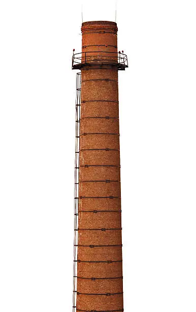Photo of Old brick smokestack on white