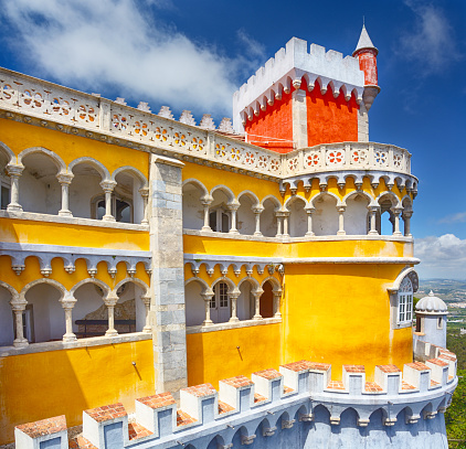 Aerial view of the Pena Palace in Sintra National Park, Portugal