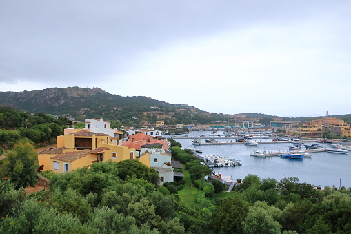 Cannigione harbor on a cloudy day, Sardinia in Italy