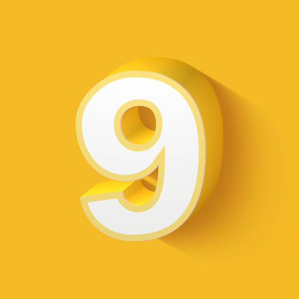 set of white 3d numbers on yellow background, 3d rendering