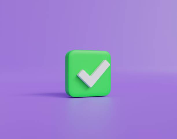 istock 3D icon like or correct symbol icon isolated purple background, checkmark button, mobile app icon. 3d render illustration 1594111738