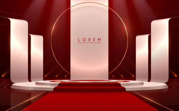 Vector illustration of White and red podium with golden elements