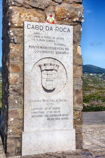 Monument at Cabo da Roca is the westernmost extent of continental Europe, Portugal