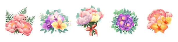 Vector illustration of Set of wedding bouquets