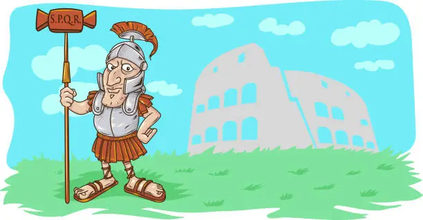 Vector illustration of Cartoon Roman Centurion on background