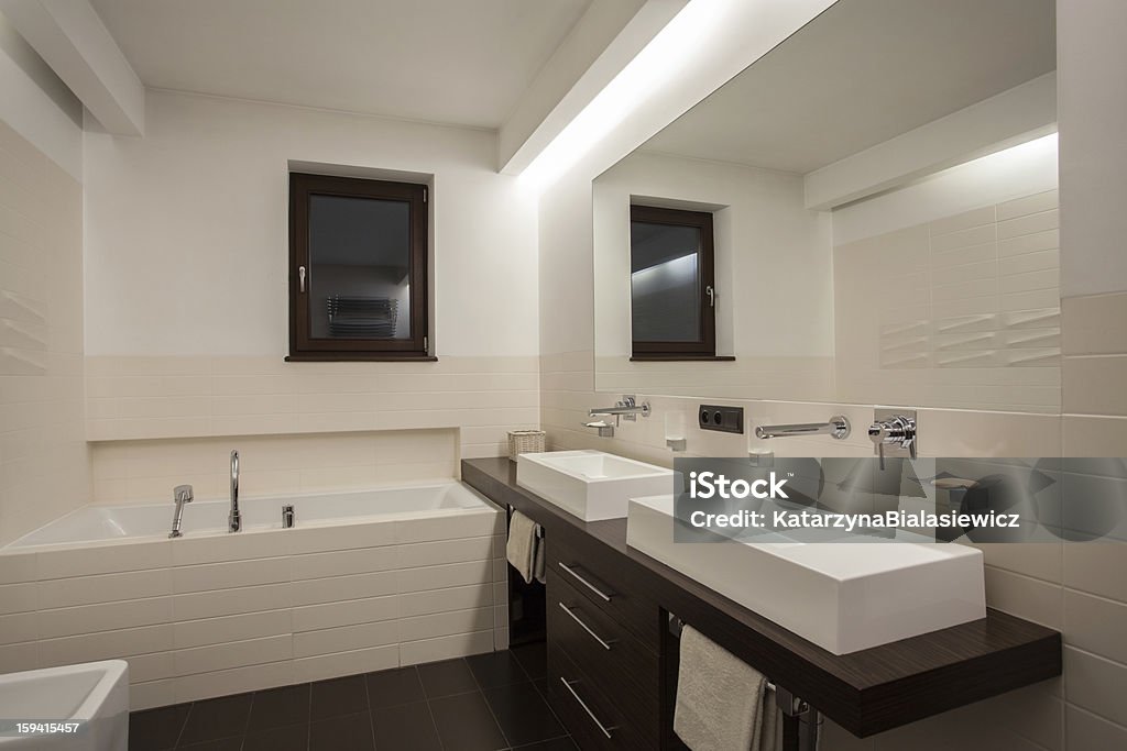 Travertine house - Modern bathroom Travertine house - Cream and brown color in bathroom Bathroom Stock Photo