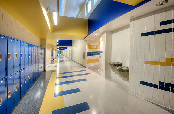 Interior of High School Interior of High School with Lockers. high school building stock pictures, royalty-free photos & images