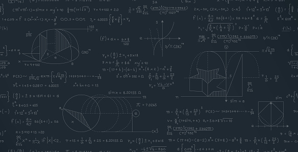 Mathematics vector seamless pattern with formulas written on the chalkboard.