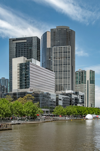 Yarra River and the city skyline of Melbourne, Victoria, Australia.