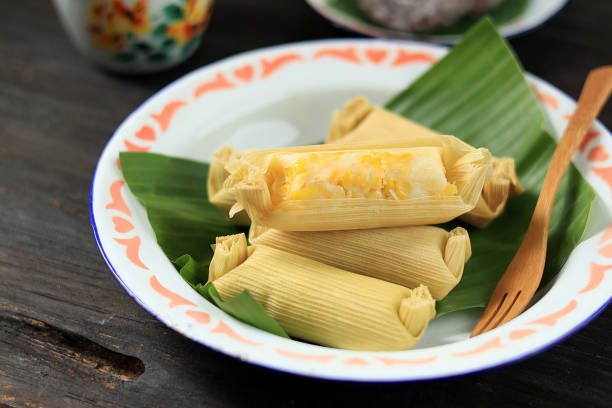 Lepet Jagung, Traditional Indonesian Cake made from Corn and Grated Coconut stock photo