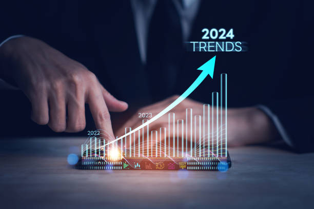 istock Business growing in 2024. Businessman hand touch smartphone with virtual increasing technical graph and up arrow for trader analysis. Stock, Cryptocurrency chart trader, trading, investment. 1594199837