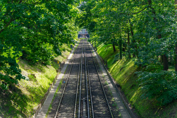 High angle view of railroad tracks in a forest, Berlin Zehlendorf Dahlem