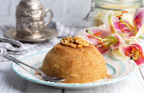 istock Traditional Turkish semolina sweet desert halva (Turkish name; irmik helvasi) 1594246093