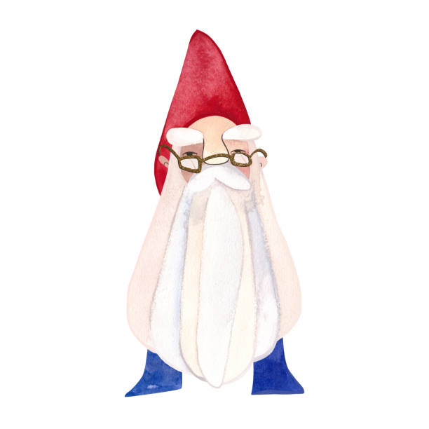 aquarell alter gnom mit rotem hut. isolierte illustration. clipart. rasterillustration für verpackungen, grußkarten und geschenkpapier, geschenke, poster. - gnome troll wizard dwarf stock-grafiken, -clipart, -cartoons und -symbole