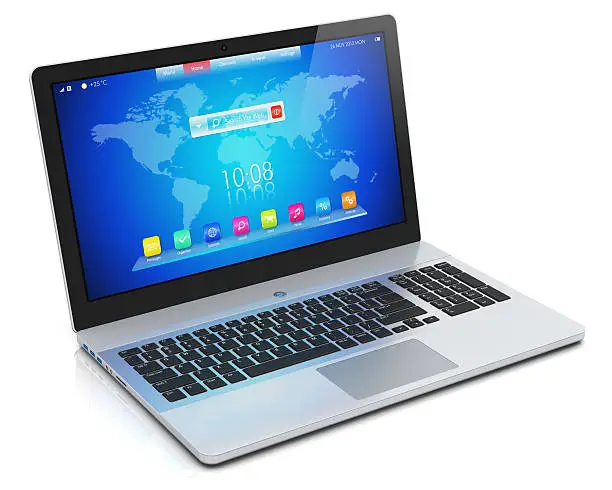 Photo of Modern laptop with blue interface