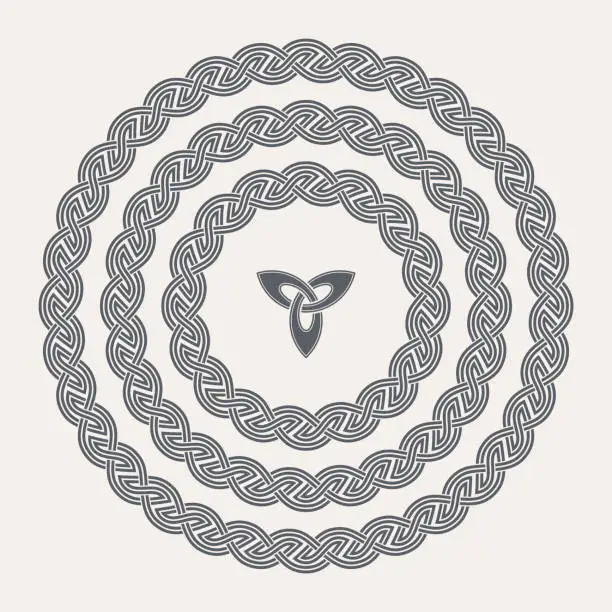 Vector illustration of Celtic knot braided frame border ornaments set. Circle size.