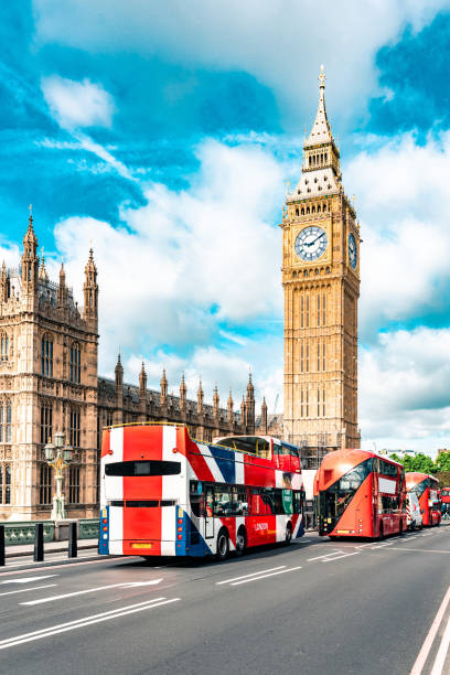 London Big Ben and traffic on Westminster Bridge