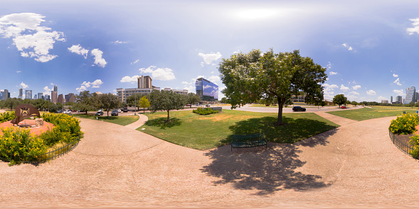360 equirectangular photo Park scene Downtown Austin Texas by the Colorado River
