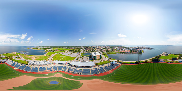 Pensacola, FL, USA - July 22, 20223: Aerial 360 photo Blue Wahoos Stadium Admiral Fetterman Field Pensacola FL