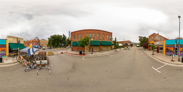 Salida, CO, USA - July 27, 2023: 360 equirectangular panorama Salida Bike Co