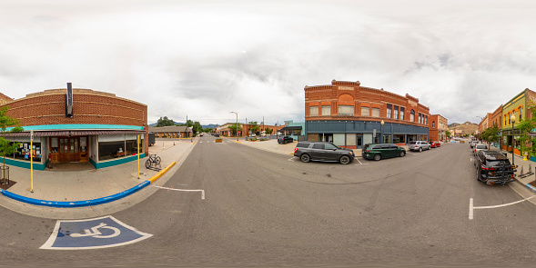 Salida, CO, USA - July 27, 2023: 360 equirectangular panorama Fun Street Family Arcade Salida Colorado