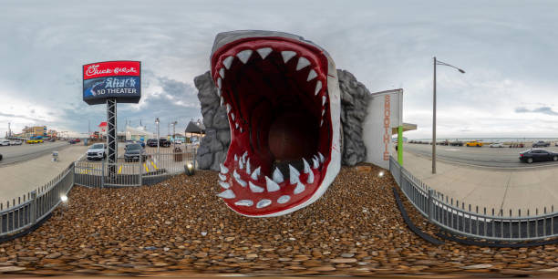 Galveston, TX, USA - July 23, 2023: 360 equirectangular photo Shark Attack 5d theater Galveston Texas