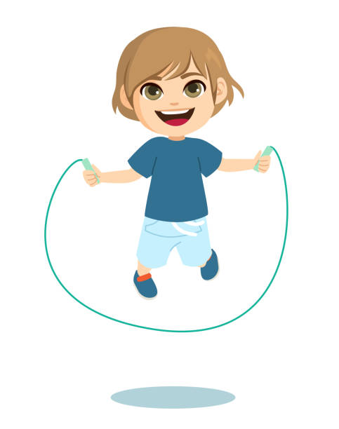 Happy Boy Jumping Rope Activity vector art illustration