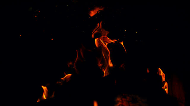 SUPER SLO MO Flames of fire from burning wood