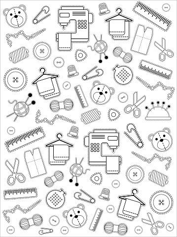 istock Vector background set of illustrations for sewing, sewing supplies 1594390736
