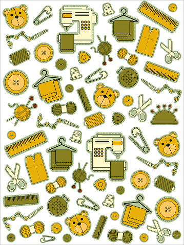 istock Vector background set of illustrations for sewing, sewing supplies 1594392896