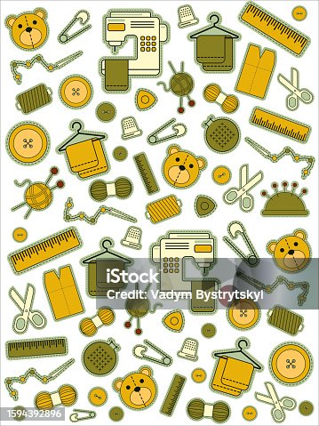 istock Vector background set of illustrations for sewing, sewing supplies 1594392896