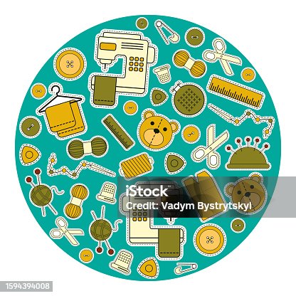 istock Vector background set of illustrations for sewing, sewing supplies 1594394008