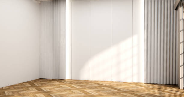 istock Modern japan style empty room decorated with white slat wall. 1594420686