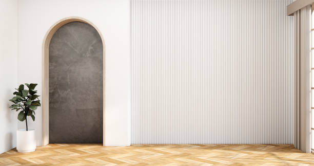 istock Modern japan style empty room decorated with white slat wall. 1594421735