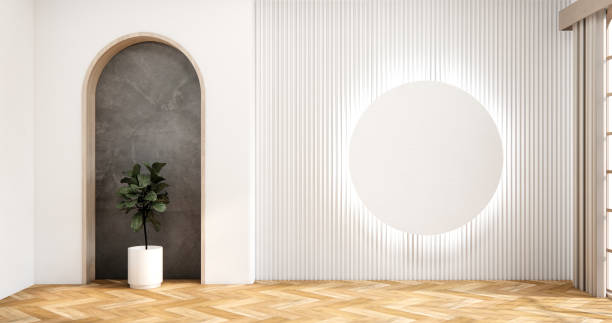 istock Modern japan style empty room decorated with white slat wall. 1594421741