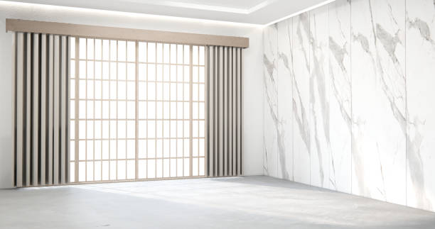 istock Modern japan style empty room decorated with white slat wall. 1594425368