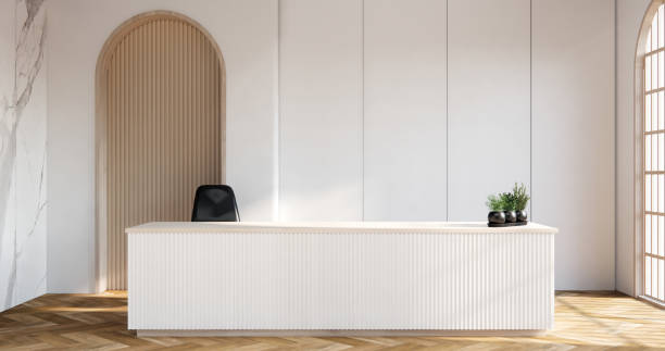 istock Mock up scene office Desk standing in office. 1594426426