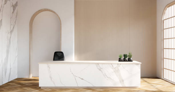 istock Mock up scene office Desk standing in office. 1594426428