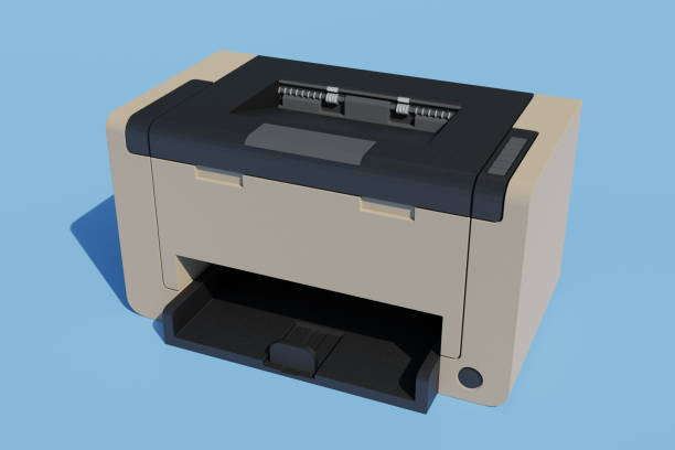 istock 3d render office laser printer with three trays the bottom tray is open and loaded with paper on the sky blue background 1594429518