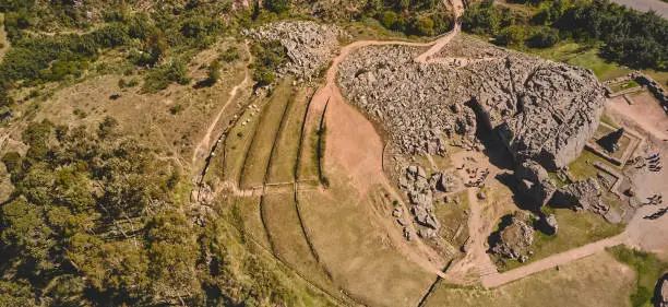 Photo of Archaelogical Qenqo. Strange and weird rock structures. Neighborhoods Cusco City. top view