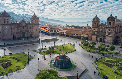 Aerial view of the Plaza de Armas in Cusco. Peru.