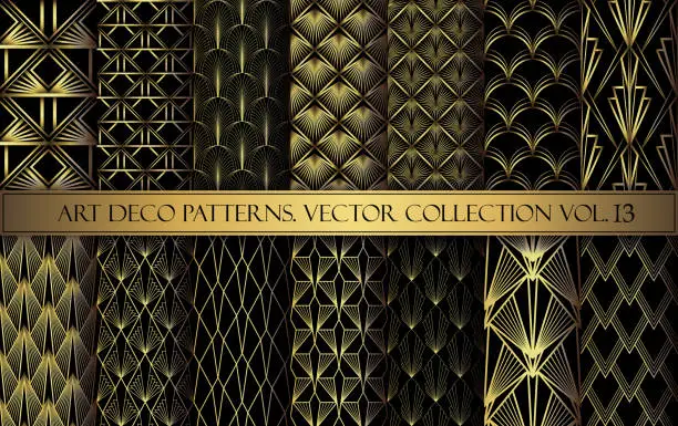 Vector illustration of Art Deco Patterns set. Vector backgrounds collection in the 1920s style