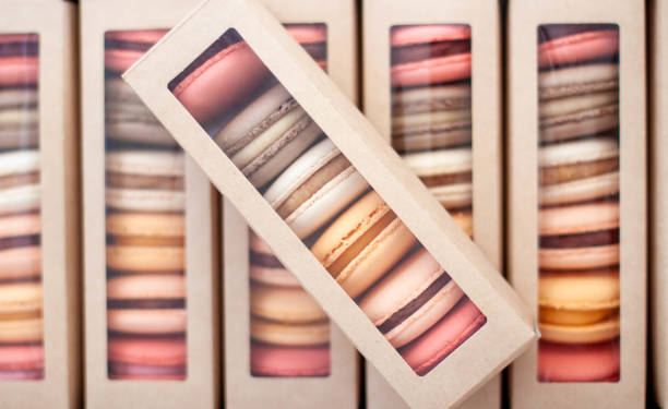 istock Assorted colorful macarons in cardboard box 1594453492